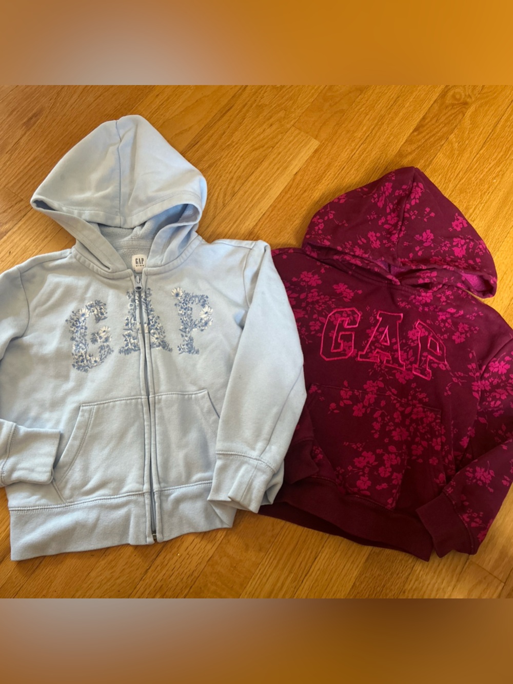GAP Light Blue Floral-Logo Zip Hoodie & GAP Burgundy Floral Pullover Hoodie Lot